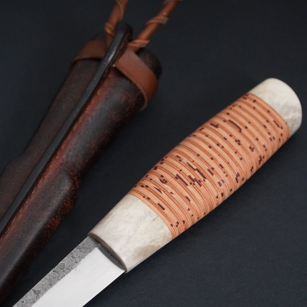 Puukko, moose antler/ birch bark
