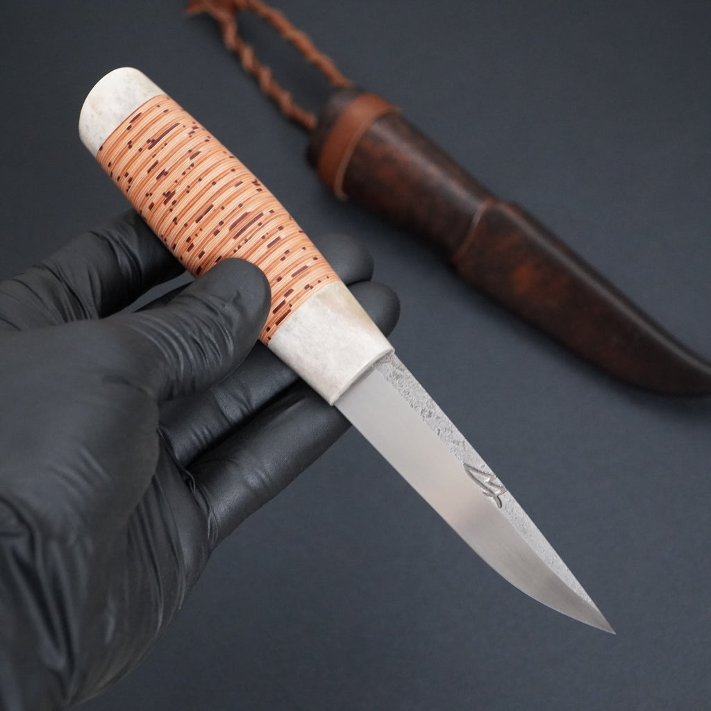 Puukko, moose antler/ birch bark